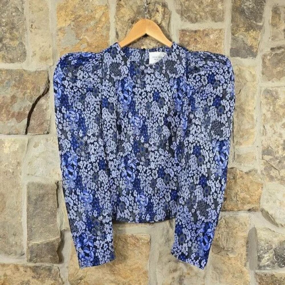 NEW Tuckernuck Hyacinth House Blue Jacquard Priscilla Puff Sleeve Top LARGE L